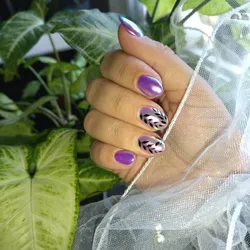 Esmaltado semipermanente con diseño en dos uñas en cada mano 