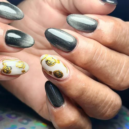 Uñas efecto ojo de gato mas nail art